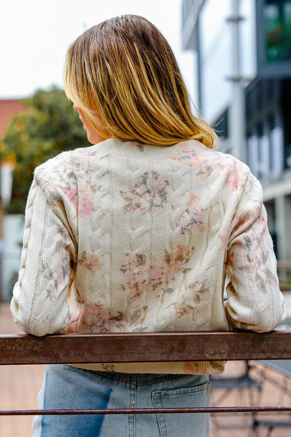 Button Down Floral Cable Sweater