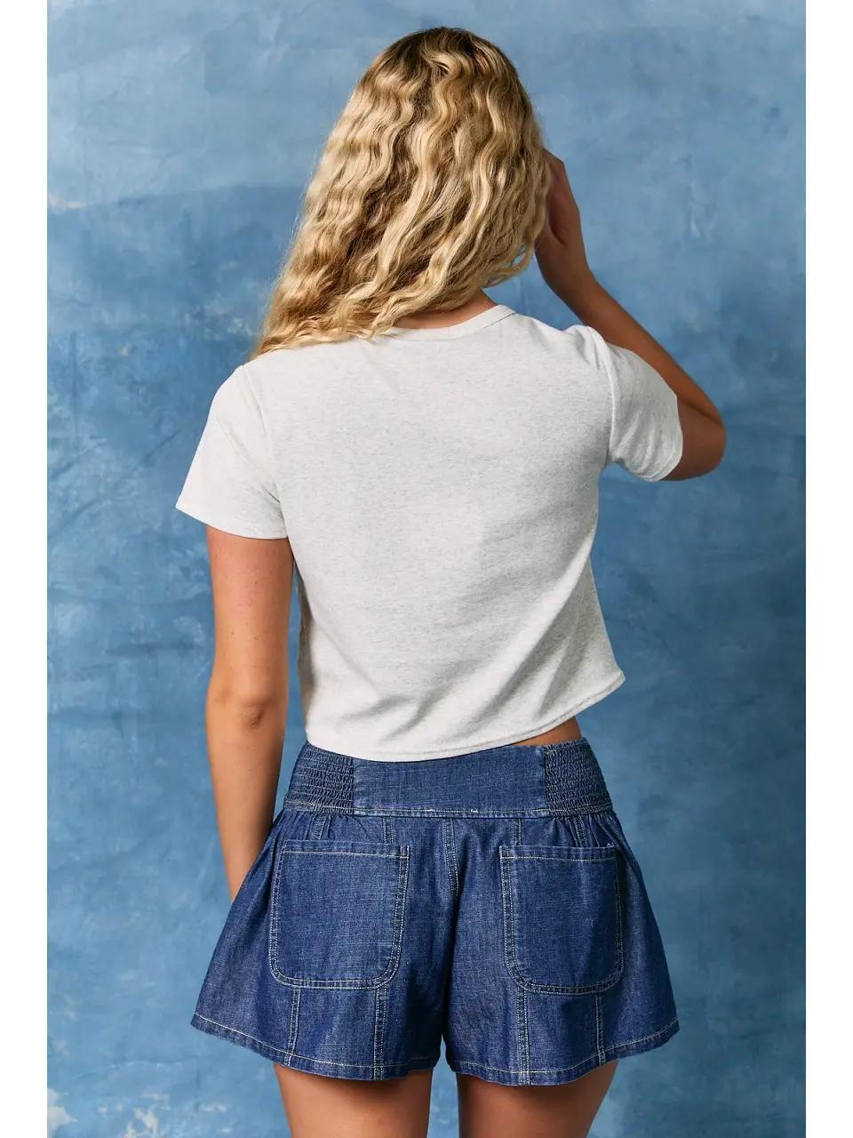 USA Contrast Lace Trim Short Sleeve Round Neck Baby Tee