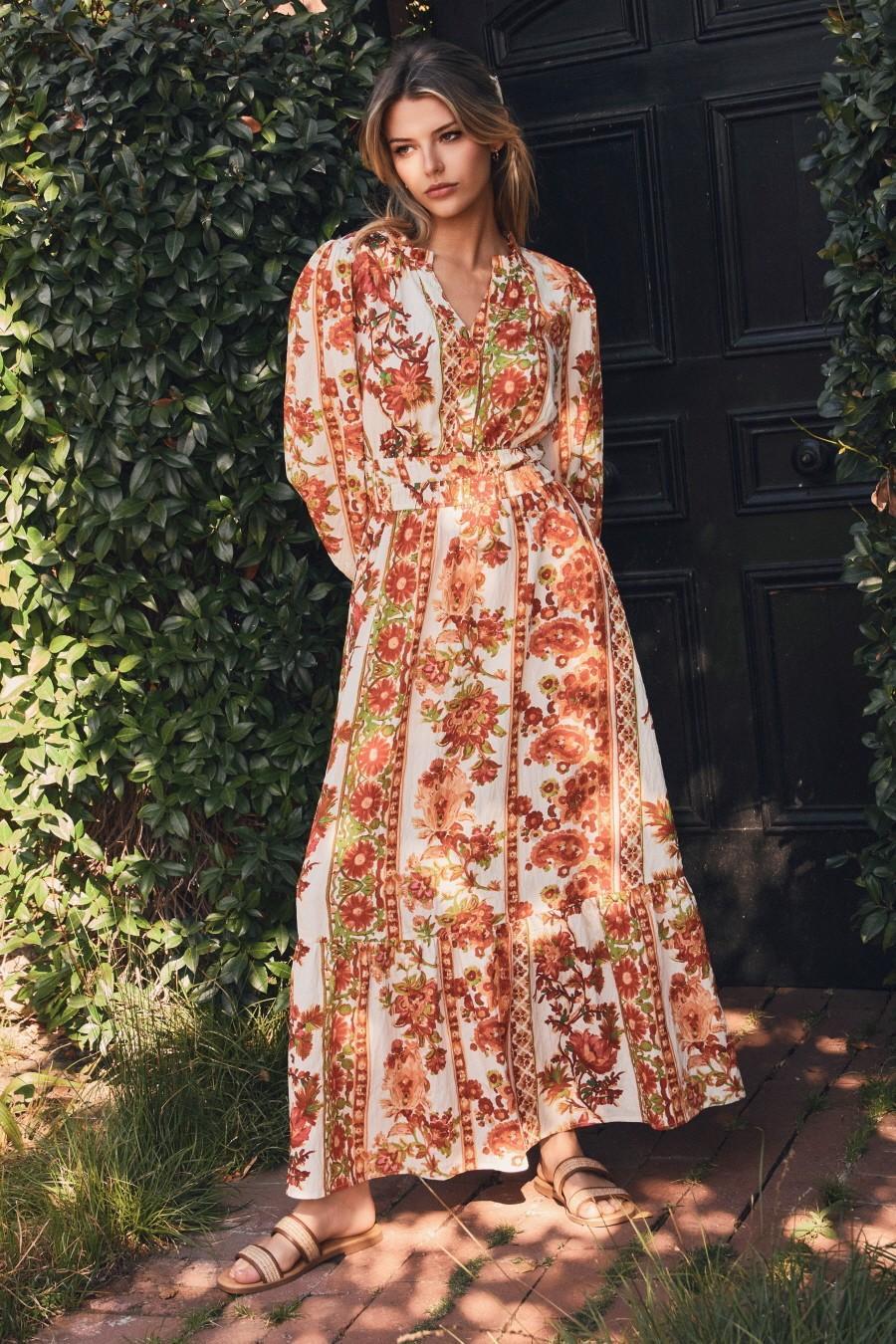 Bohemian Garden Printed Midi Dress - PLUS