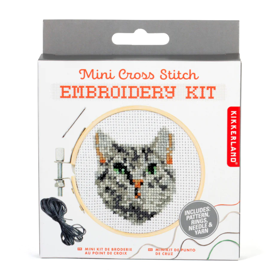 DIY Mini Cross Stitch Embroidery Activity Kit, Tabby Cat Pattern