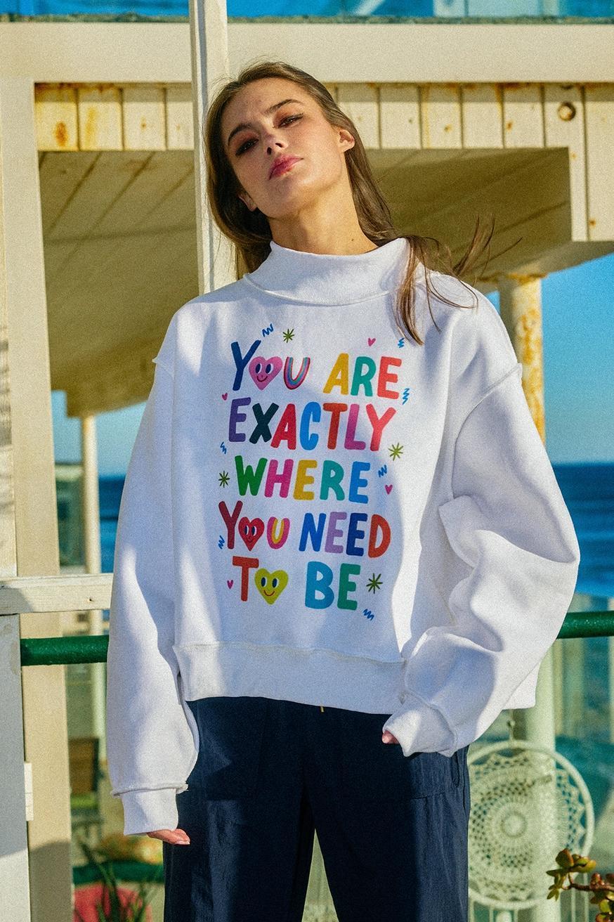 Reversible Graphic Mock-Neck Crop Sweatshirt - EXACTLY