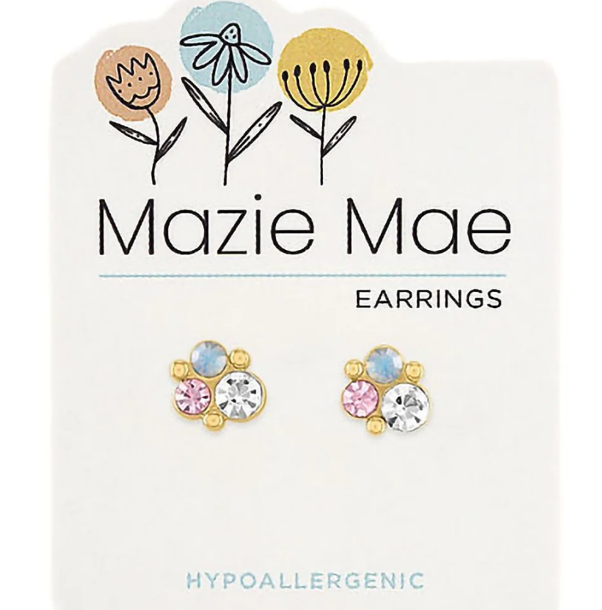 Gold White Opal & Vintage Rose Cluster Stud Mazie Mae Earrings