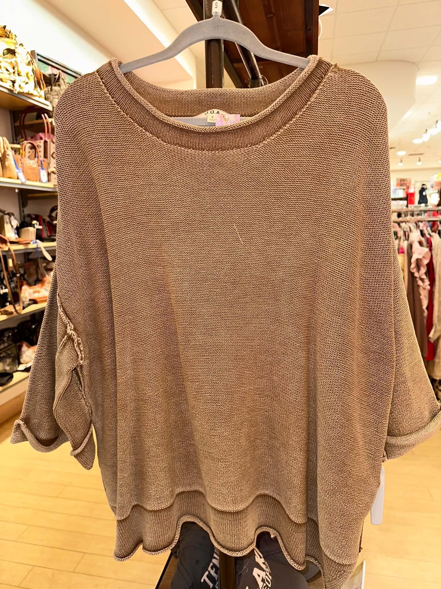 Mocha Washed Inverted Short Sleeve Sweatshirt