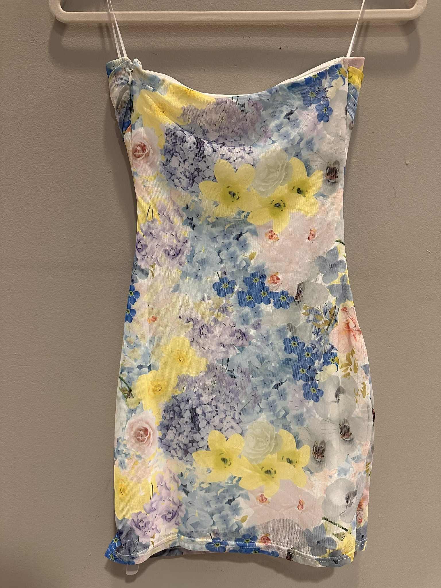 Blue Flower Print Mini Tube Dress