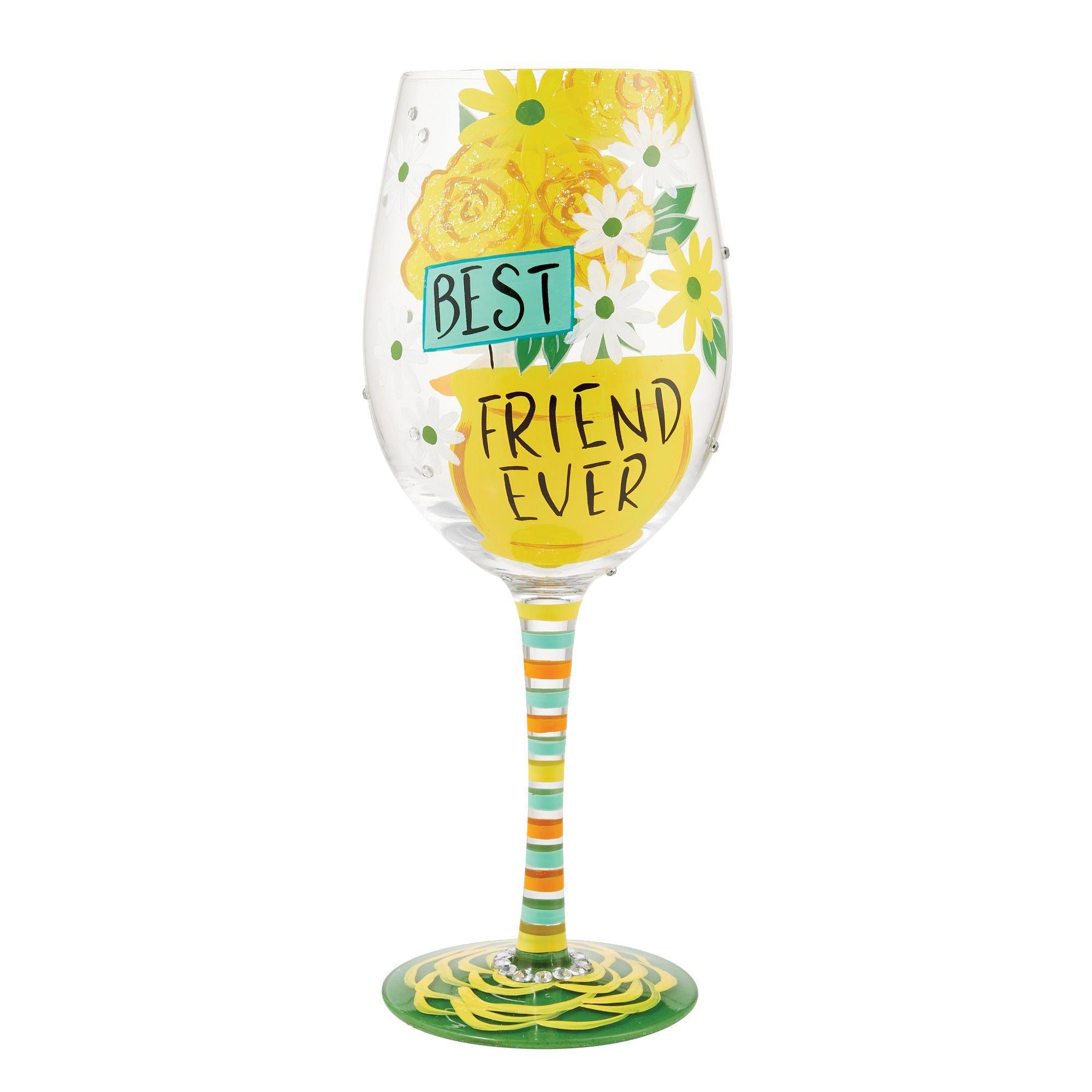 Best Friend Ever Hand Painted Wine Glass