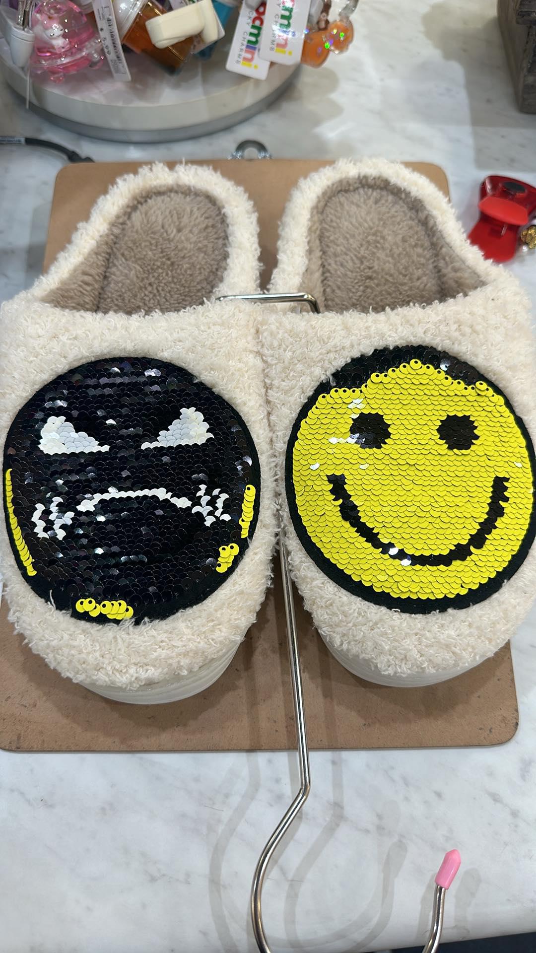 White Sequin Smiley Slippers