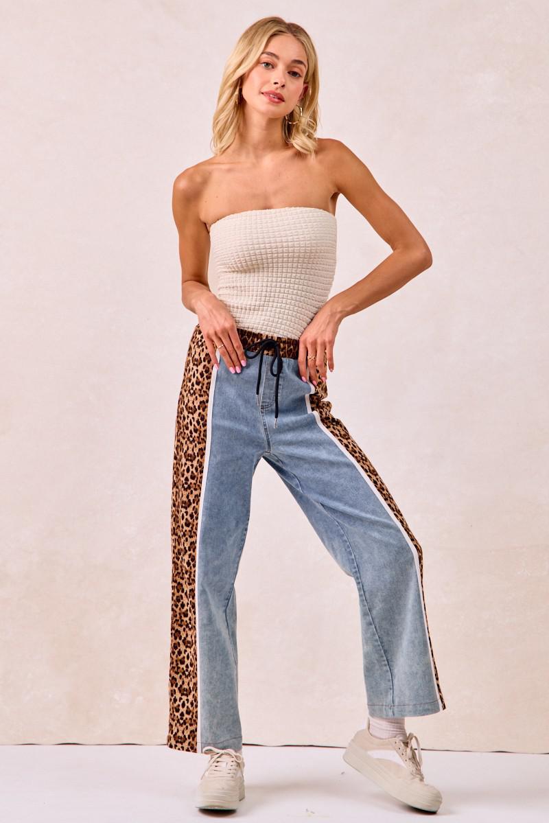 Washed Denim Leopard Mix & Match Pants