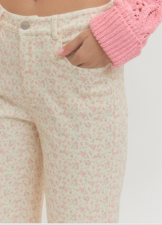 Pink Floral Print Full-Length Pants
