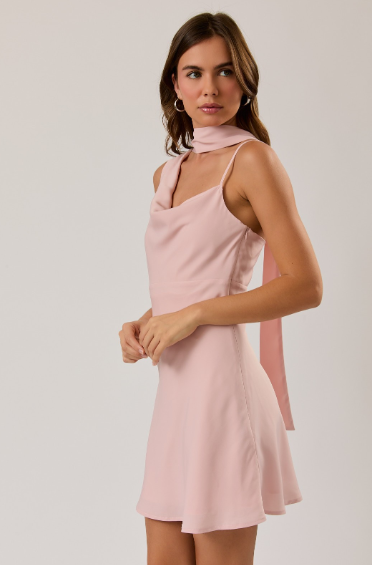 Asymmetrical Shoulder Scarf Detail Bias Dress