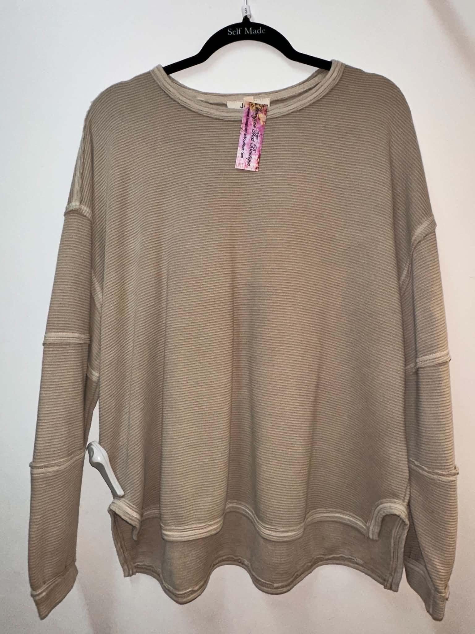 Mocha Exposed Seam Detail Long Sleeve Knit Top