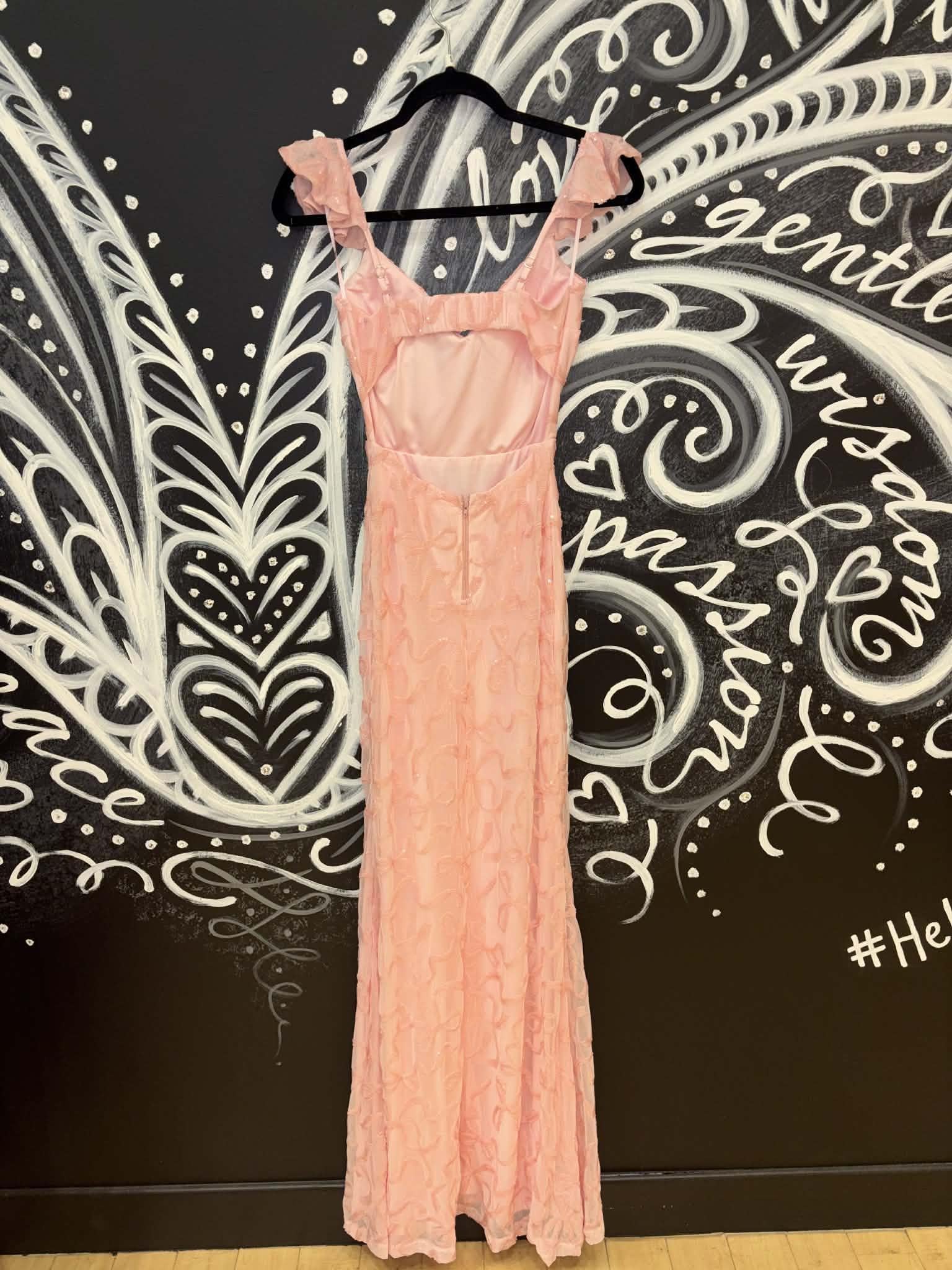 Pink Ribbon Sequin Bow Tie Maxi Dress