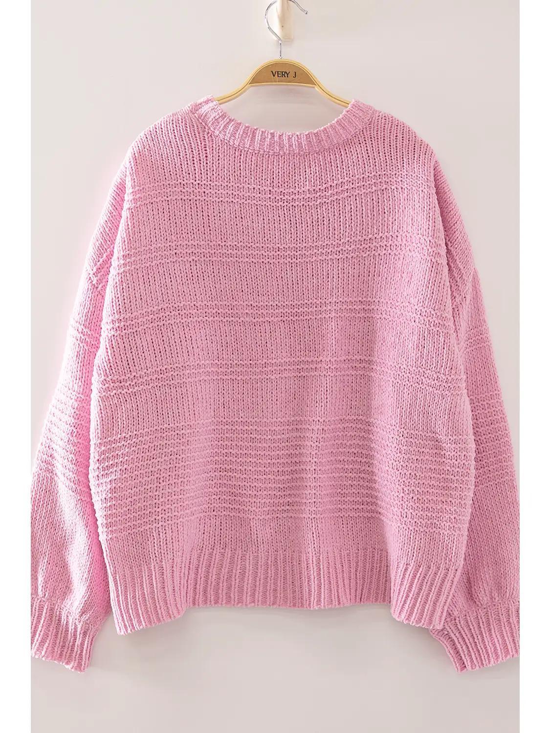 Pink Boat Neck Oversized Knit Sweater