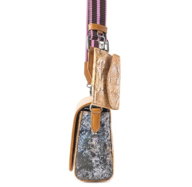 Serpentina Charm Leather Shoulder Bag in Amber Snake Print