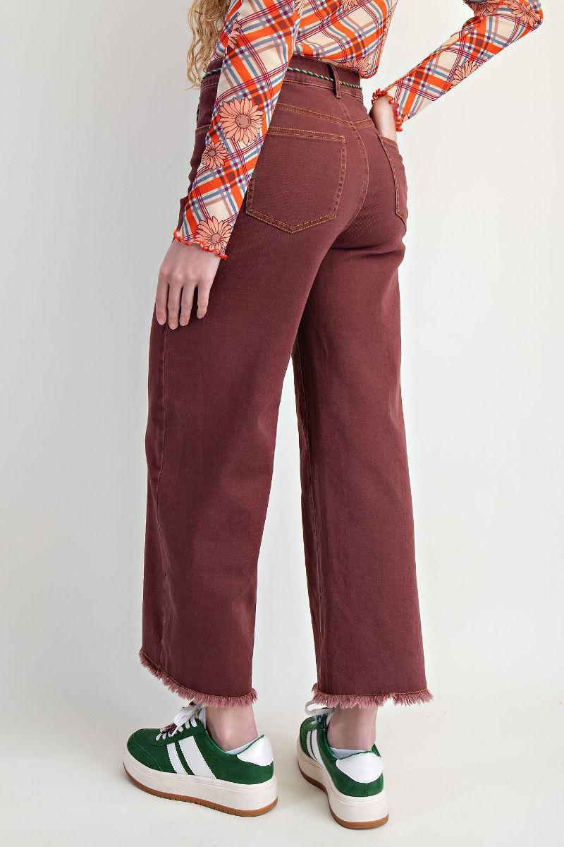 Vintage Wine Frayed Washed Jeans