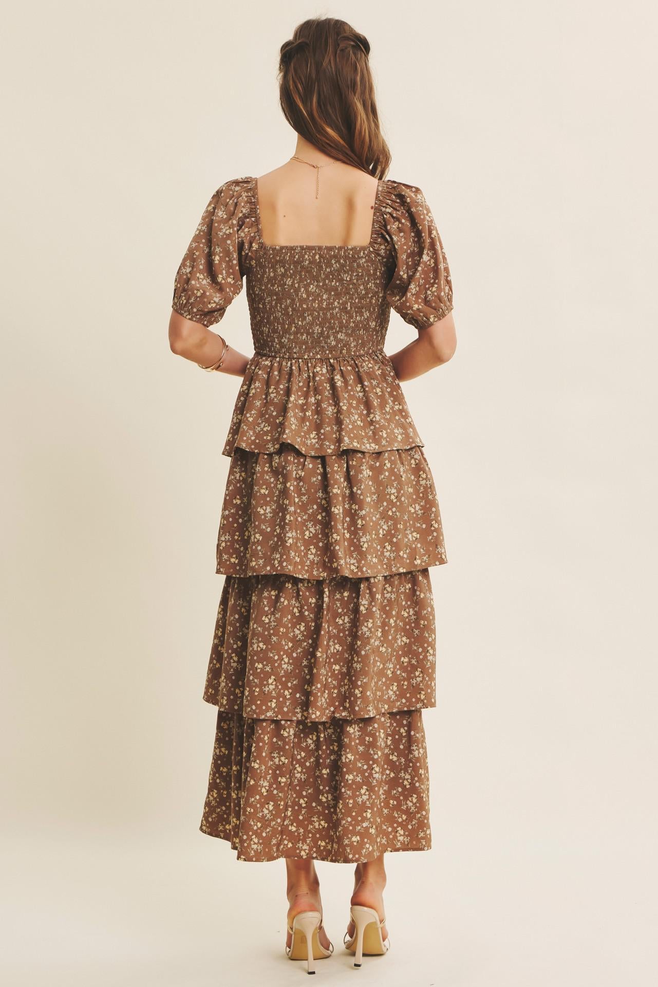 Victorian Mocha Smocked Maxi Dress
