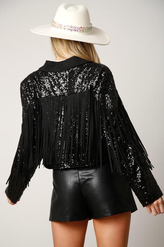 Black Sequin Biker Jacket