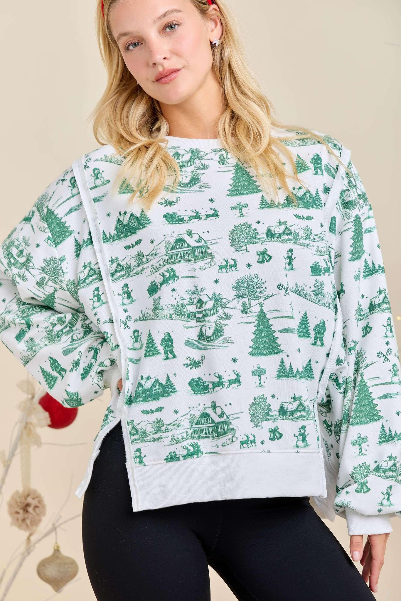 Green Christmas Village Sweatshirt