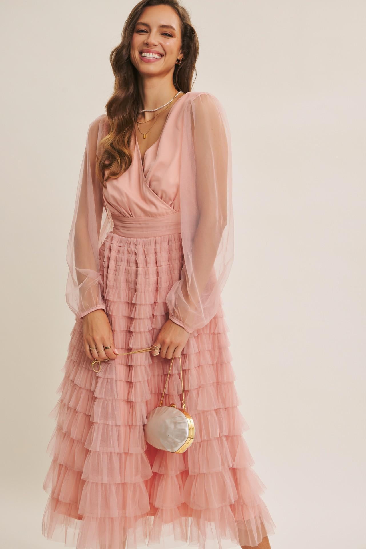 Pure Magic Ruffled Mesh Midi Dress