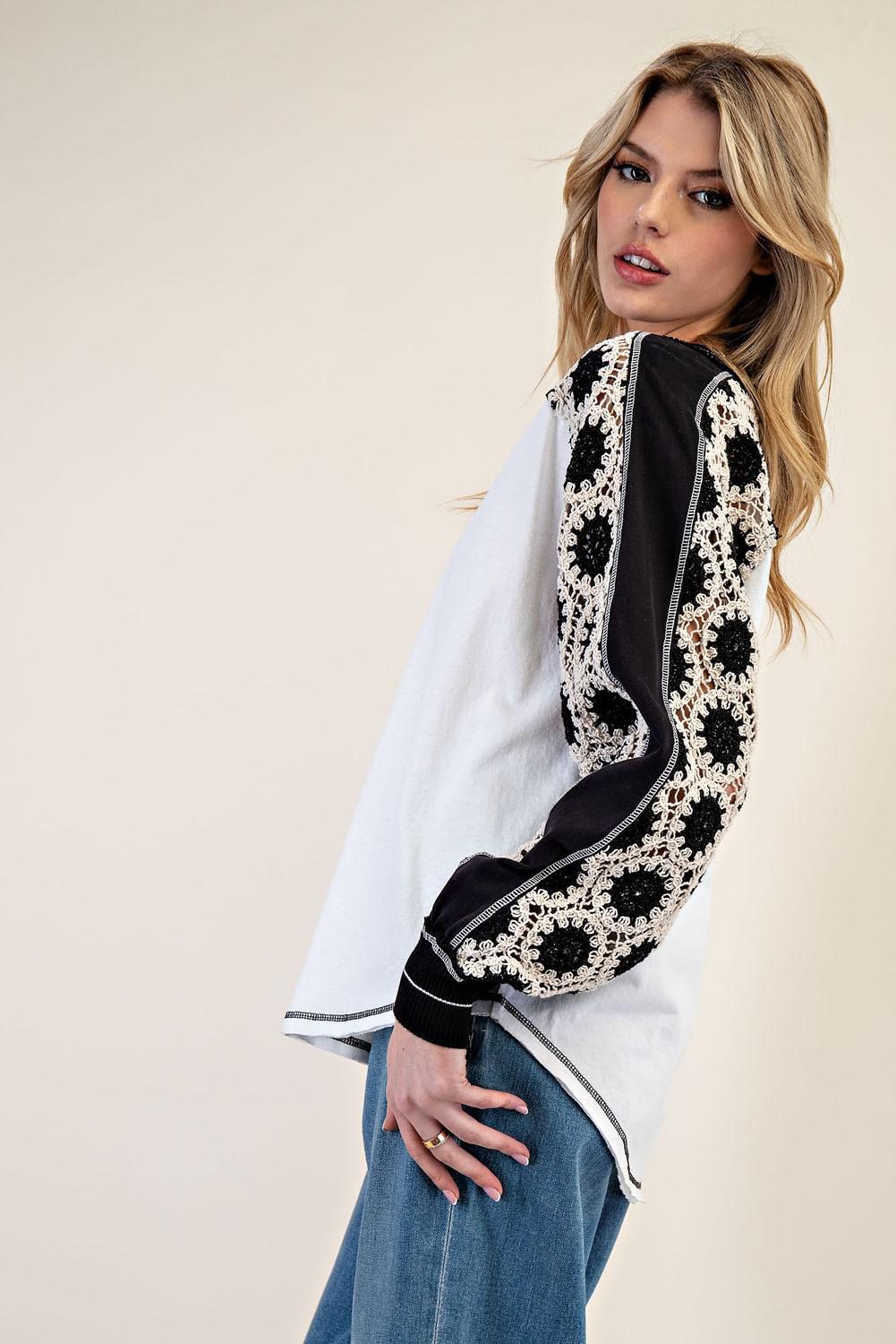 Embroidered Raglan Sleeve Top