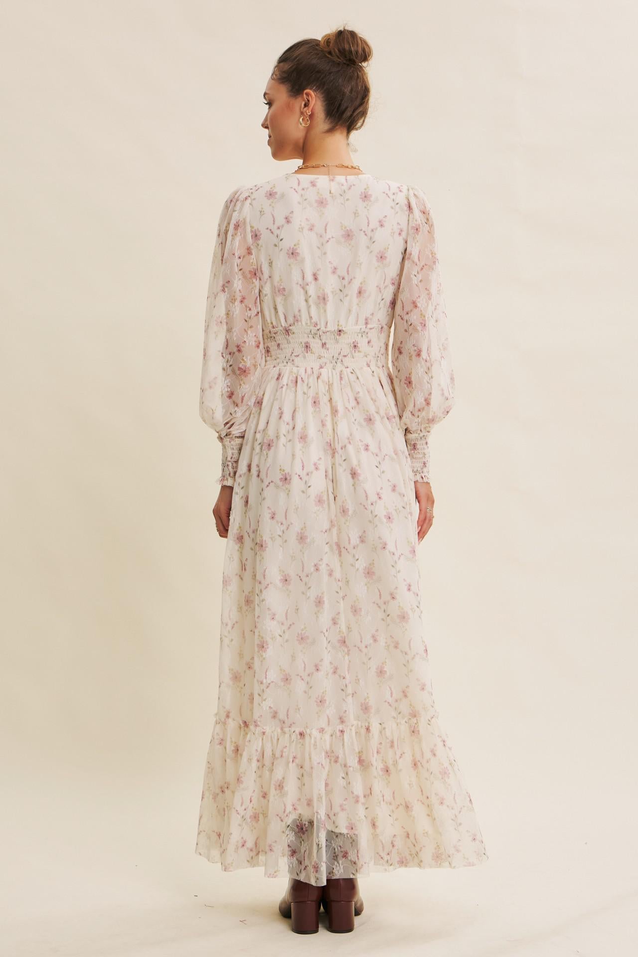 Dreamy Floral Mesh Maxi Dress With Smocked Waist