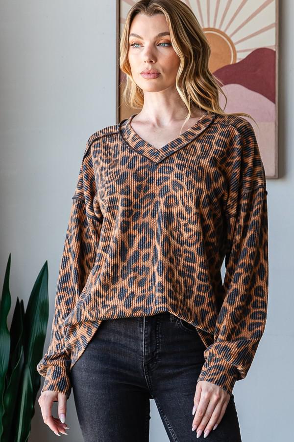 Puff Sleeve V Neck Animal Top