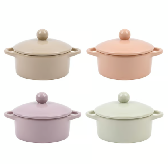Stoneware Mini Baker w/ Ball Handle & Lid