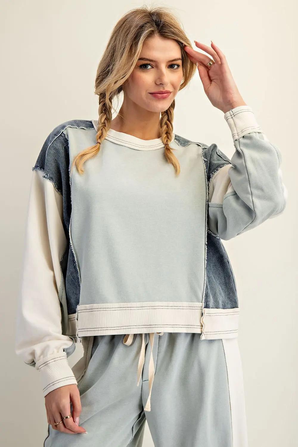 Frayed Sage Block Long Sleeve Pullover