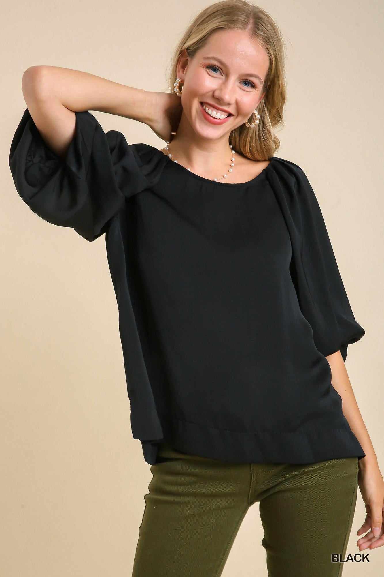 Black Satin Sleeve Top