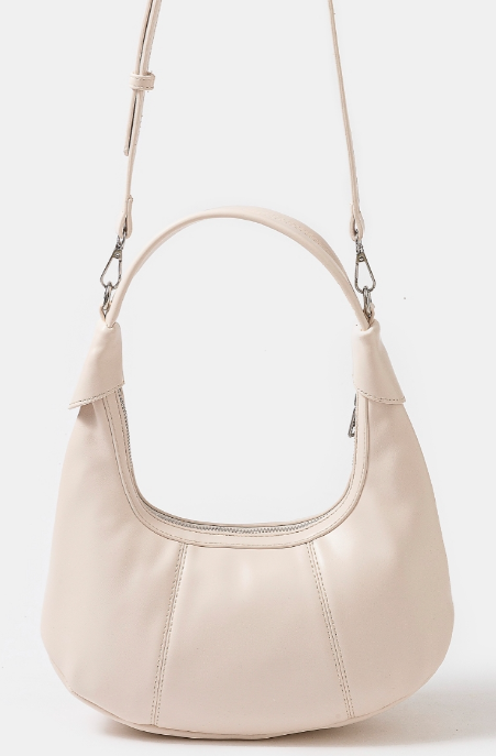Faux-Leather Round Multi-Panel Handbag