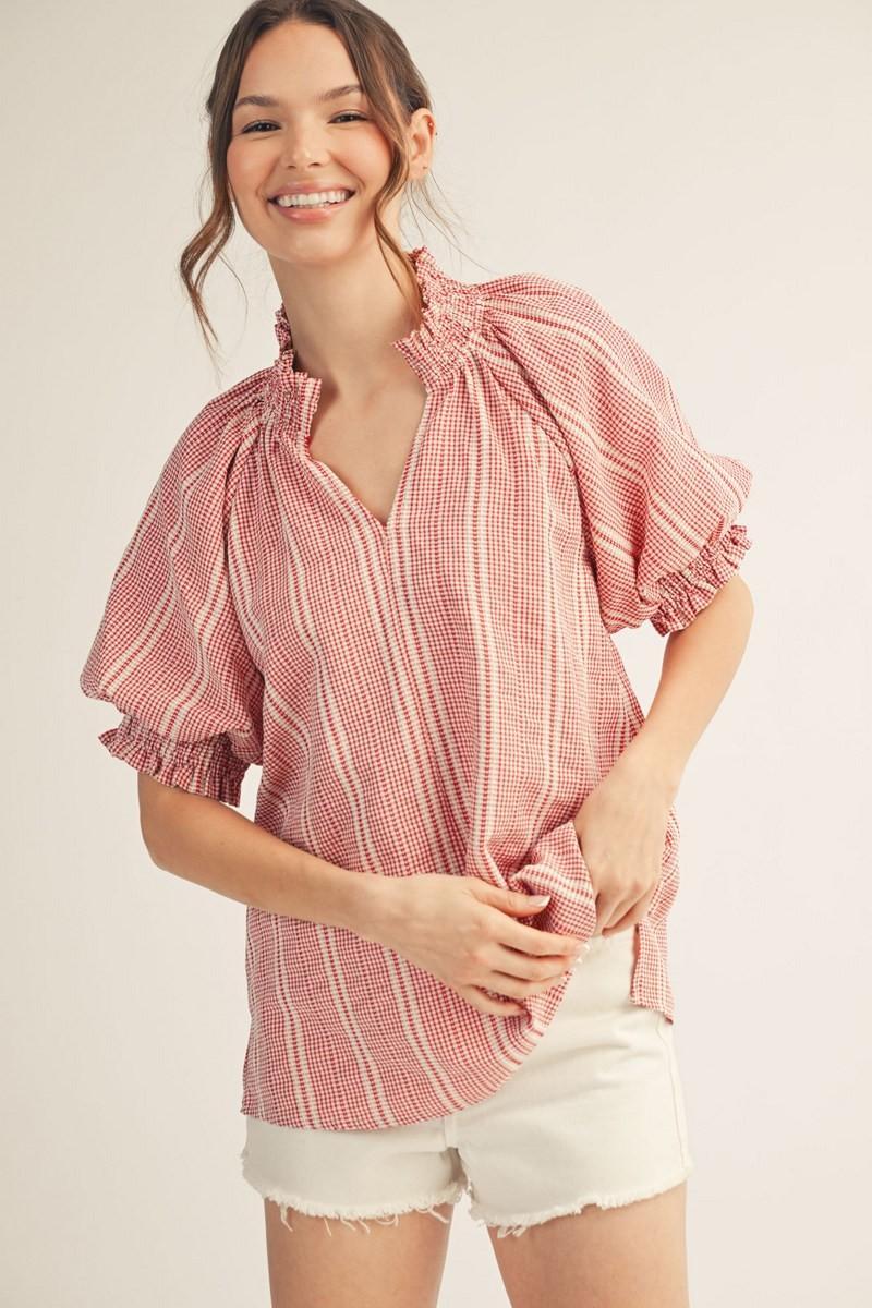 Red Ruffle Detail Stripe Top