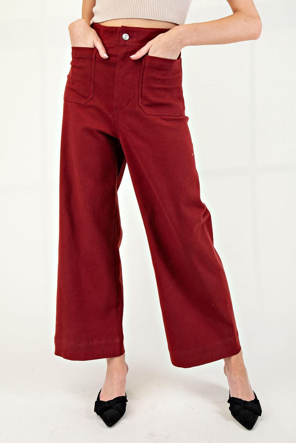 Maroon Soft Washed Wide Leg Pants