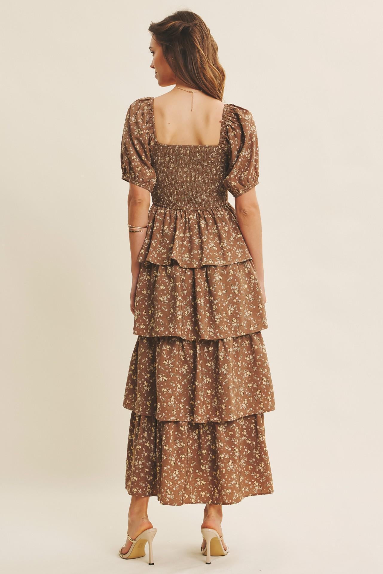 Victorian Mocha Smocked Maxi Dress