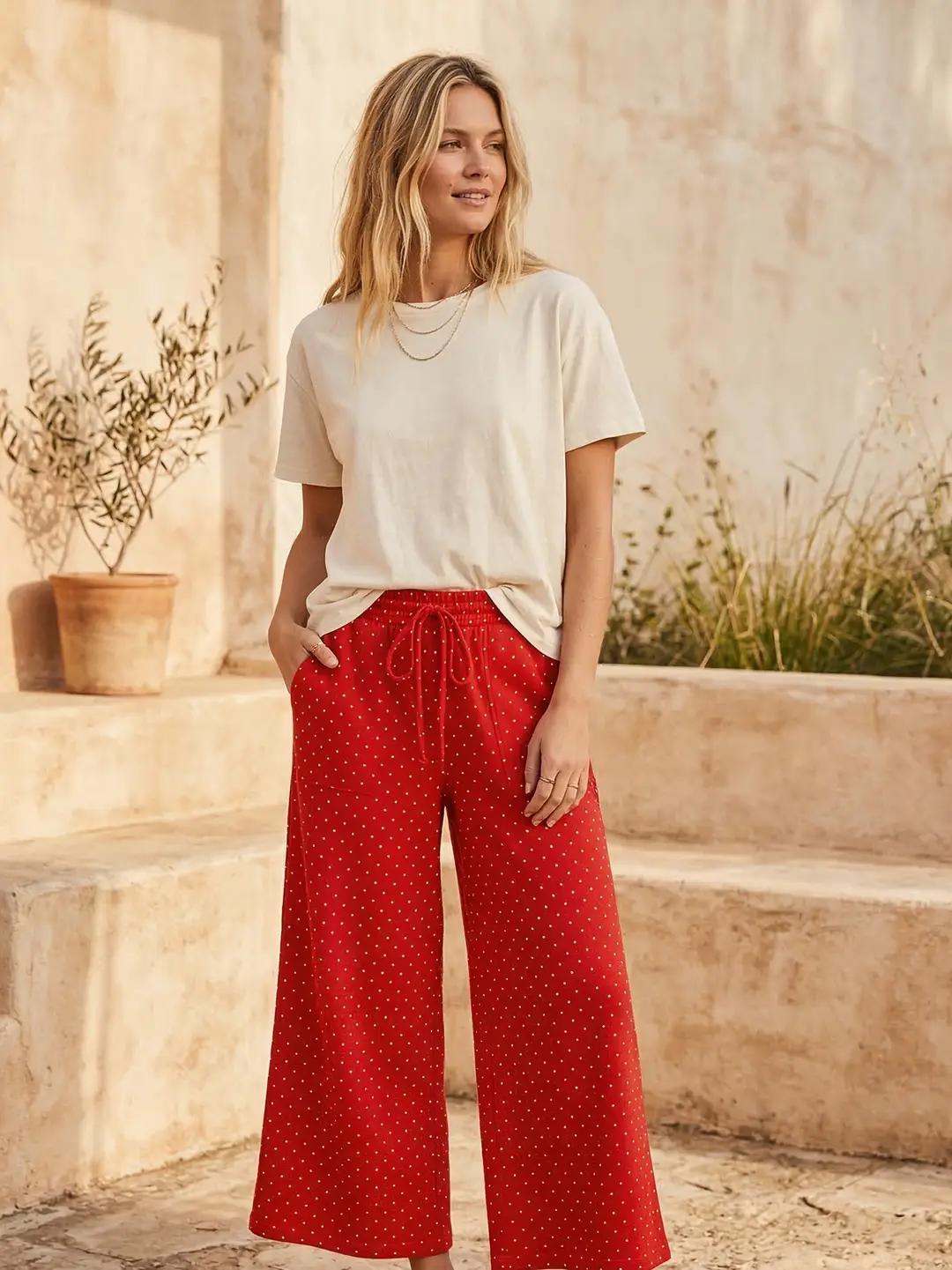 Relaxed Polka Dot Wide Leg Pants