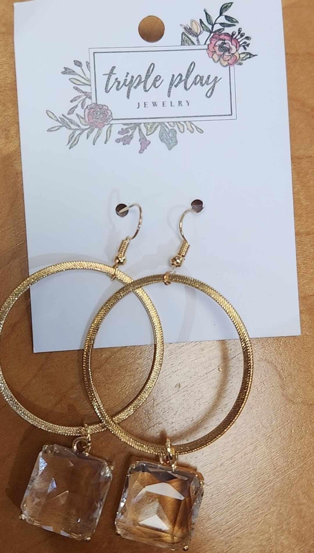 Square Crystal Round Earrings
