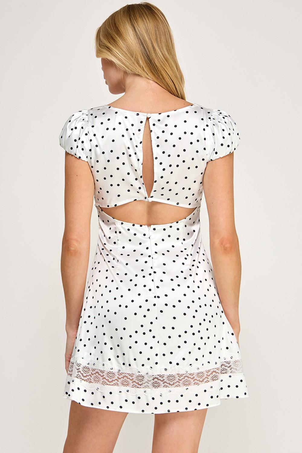 DOT PRINT LACE TRIM CAP SLEEVE MINI DRESS