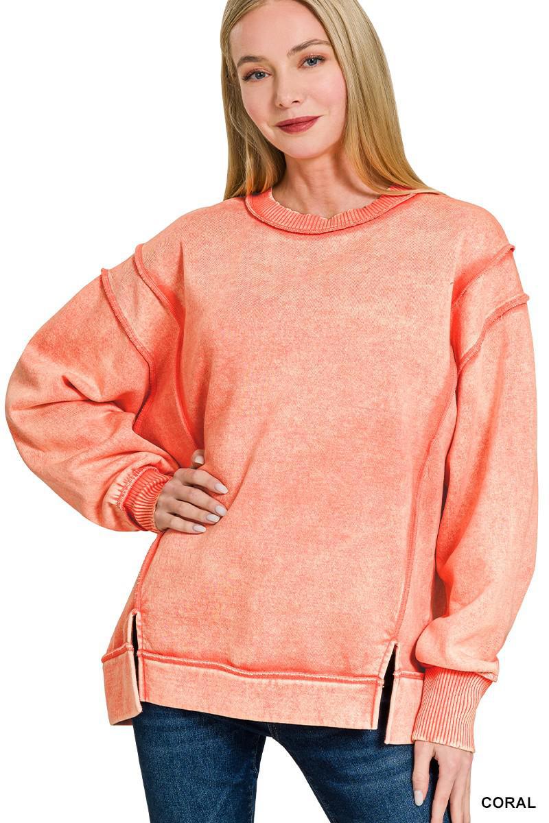 Acid Wash Exposed-Seam Sweatshirt
