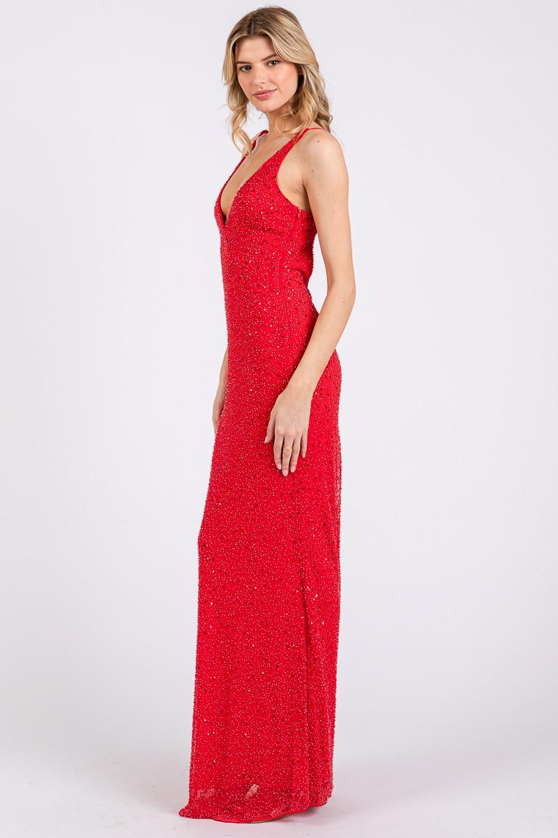 Rhinestone Beaded Bodycon Gown