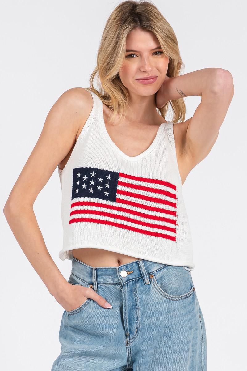 America Flag Sweater Tank Top