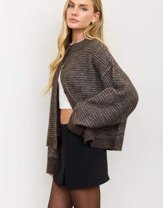 MARLED RIBBED TRIM BUTTON DOWN KNIT CARDIGAN