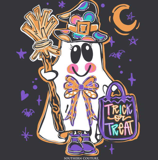SC Soft Trick Or Treat Ghost Front Print - Dark Heather