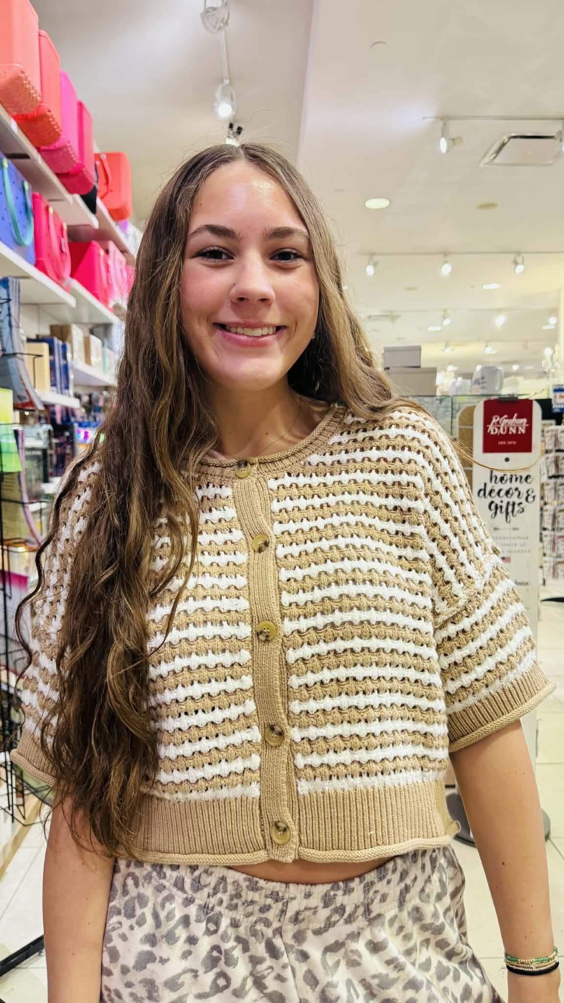 Crocheted Button Down Short Sleeve Sweater