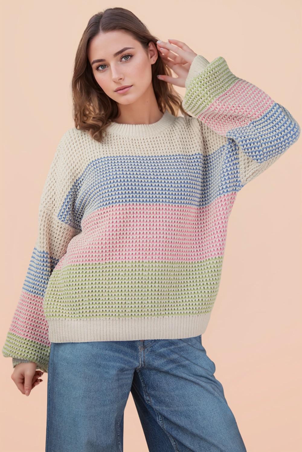 Oversized Color Block Knit Sweater Top