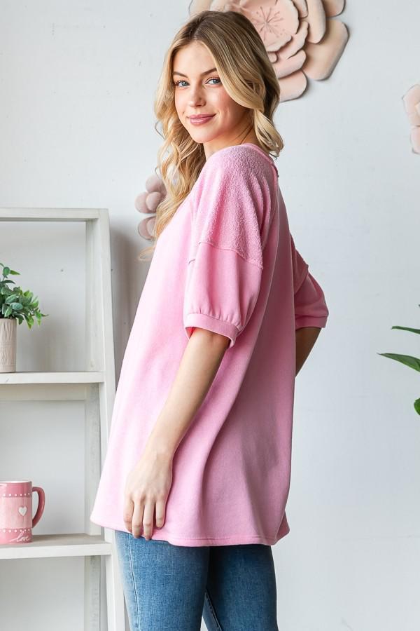 Blush Short Sleeve V Neck Solid Top