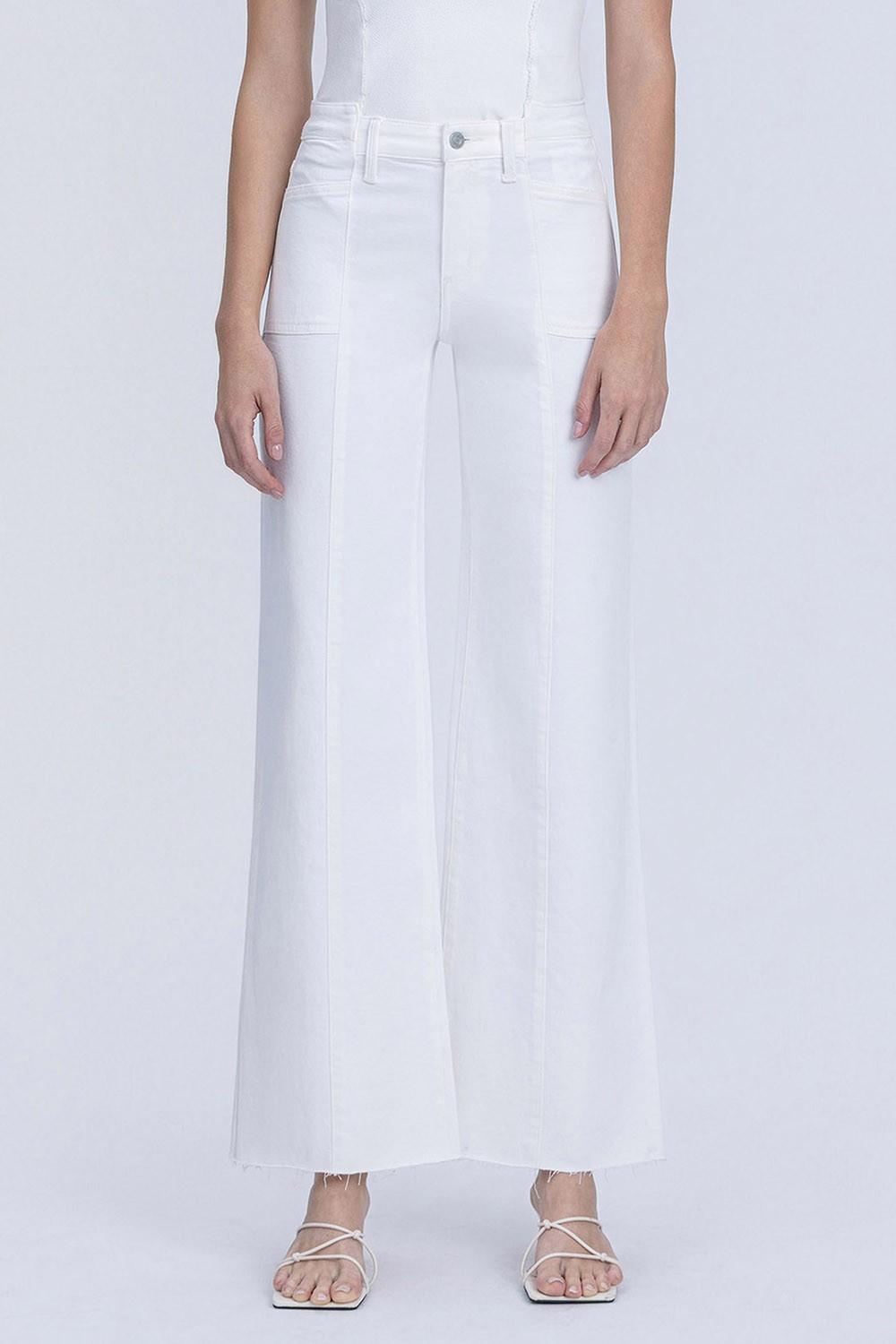 High Rise Stacked Waistband Optic White Wide Jeans