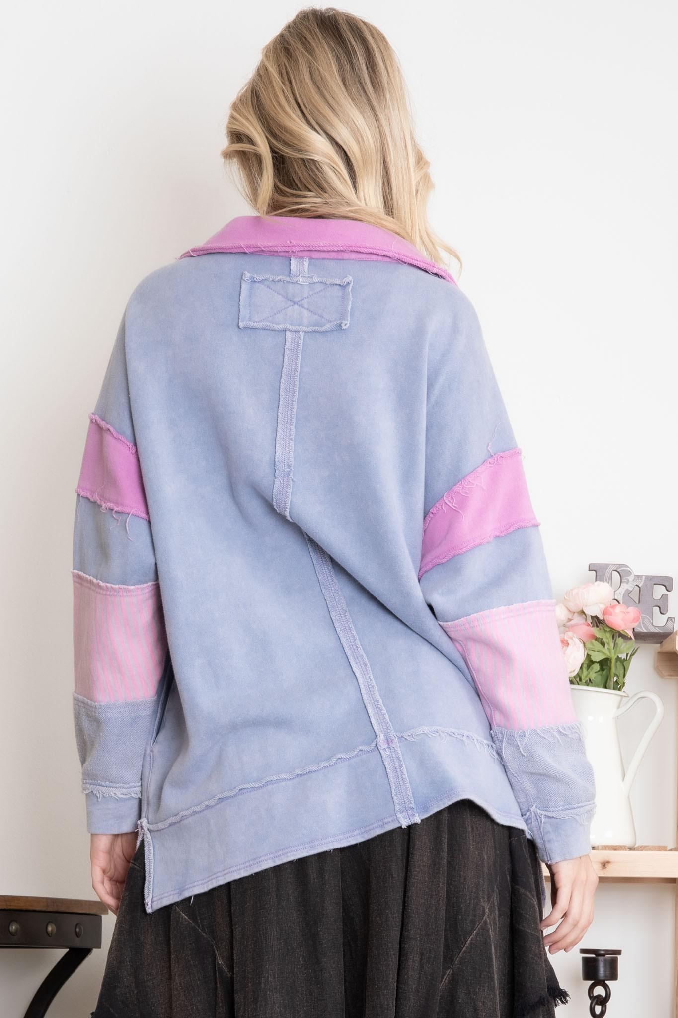 Washed Multi Fabric Collar Pullover