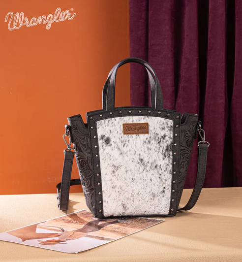 Wrangler Genuine Hair-On Cowhide Tote/Crossbody - Black