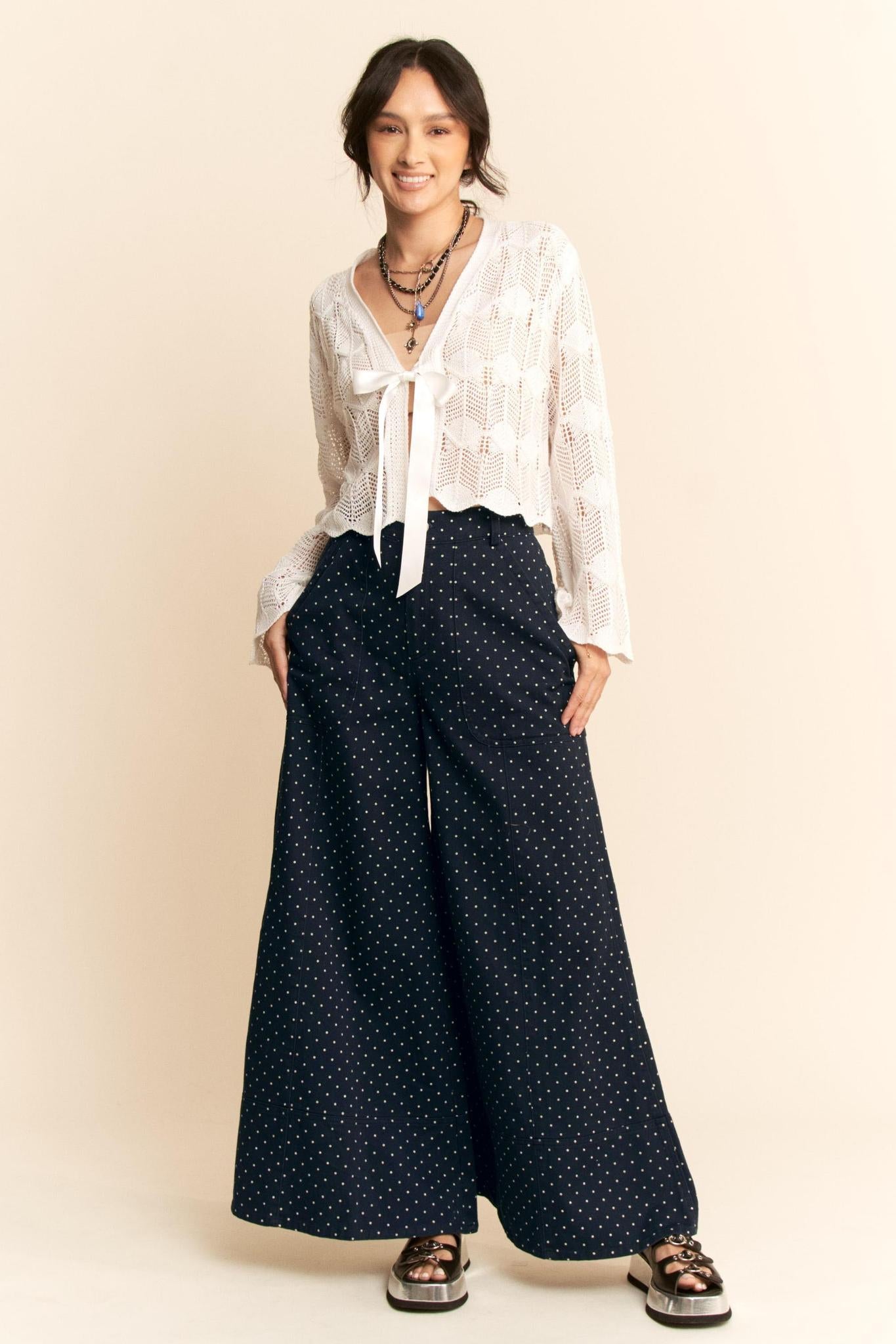 Washed Ruffle Lace Bottom Pants