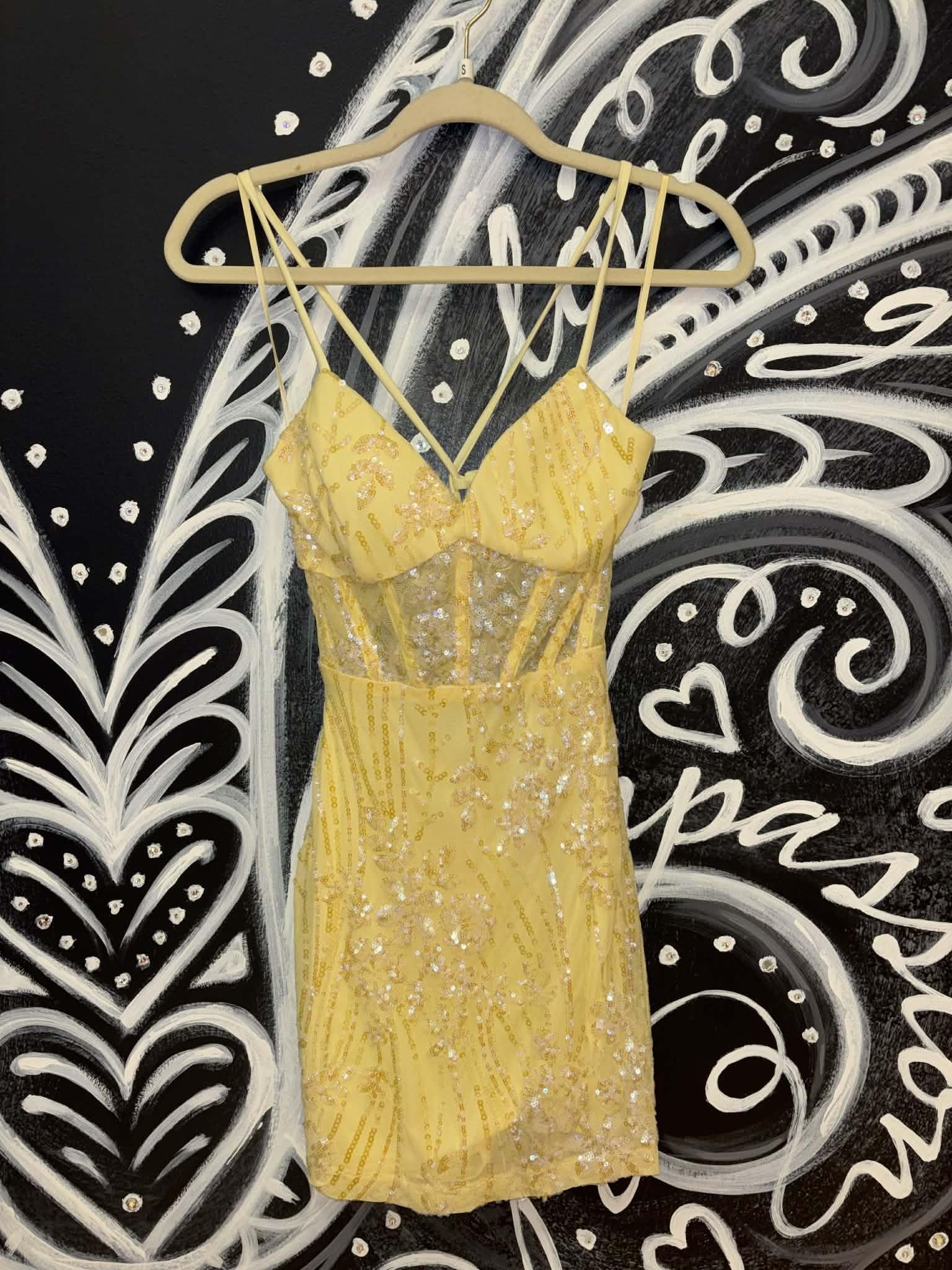 Light Yellow Sequin Corset Mini Dress