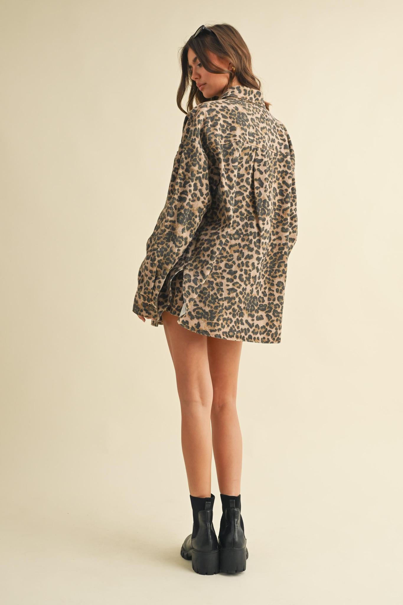 Leopard Shacket And Mini Skirt Set