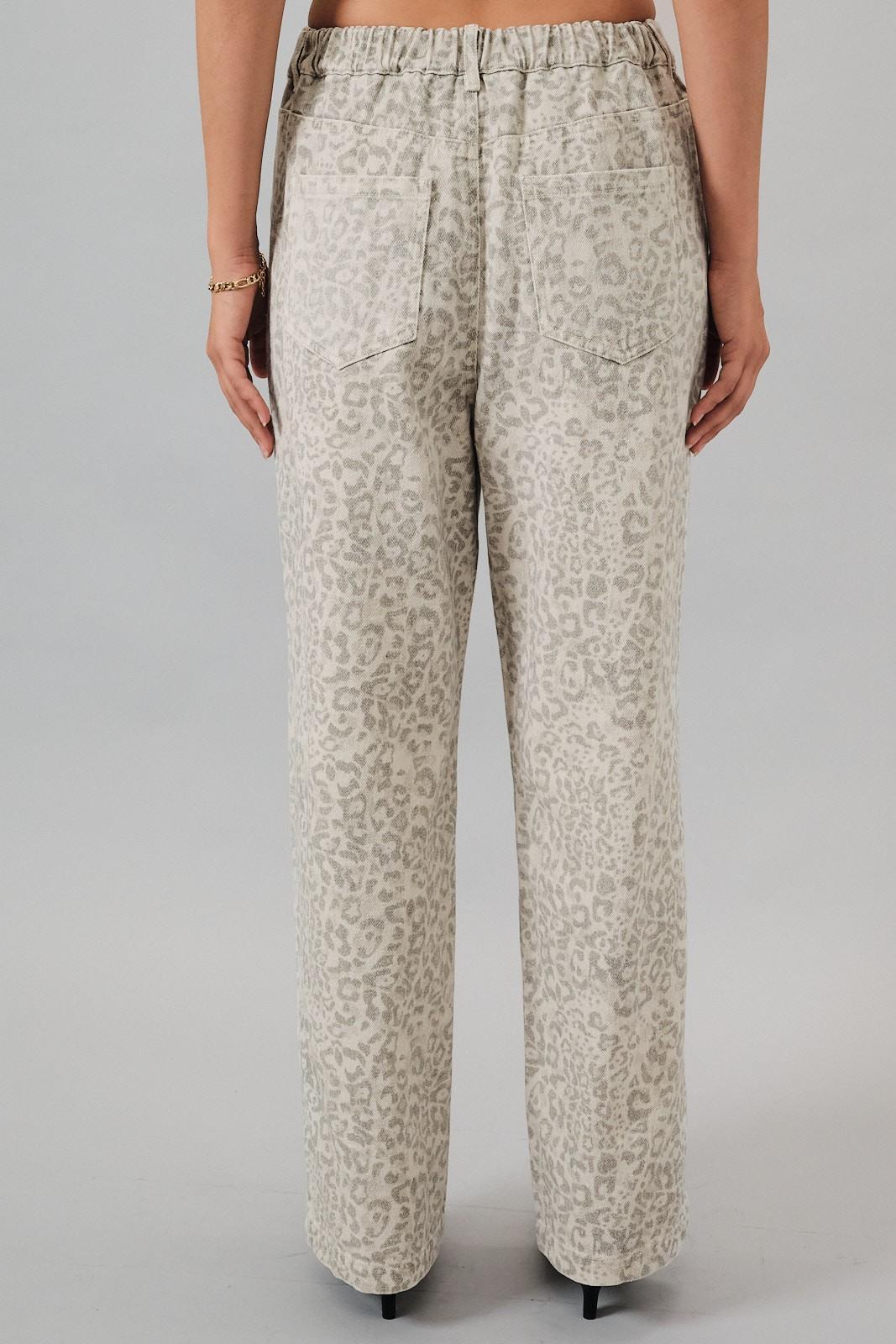 Animal Print Twill Pants With Back Elastic
